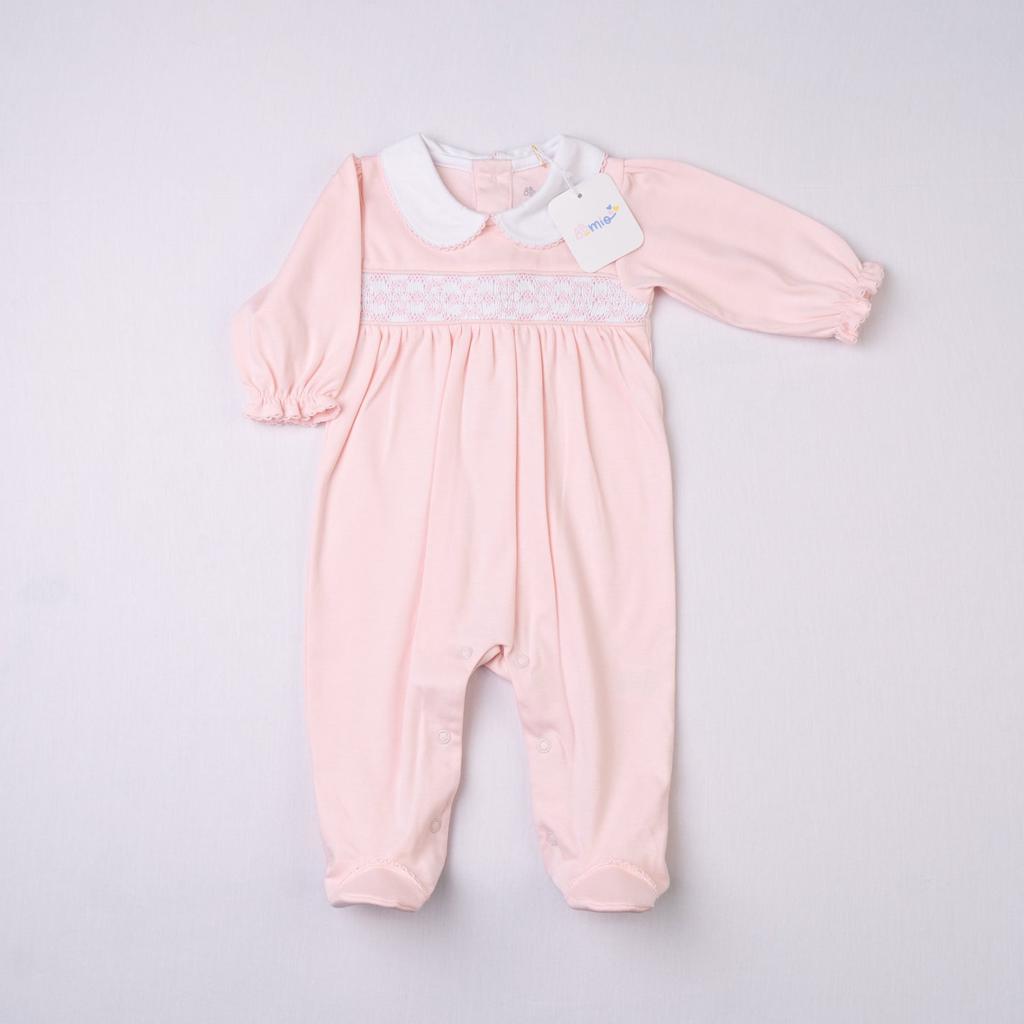 footie hand smocked pink stitch